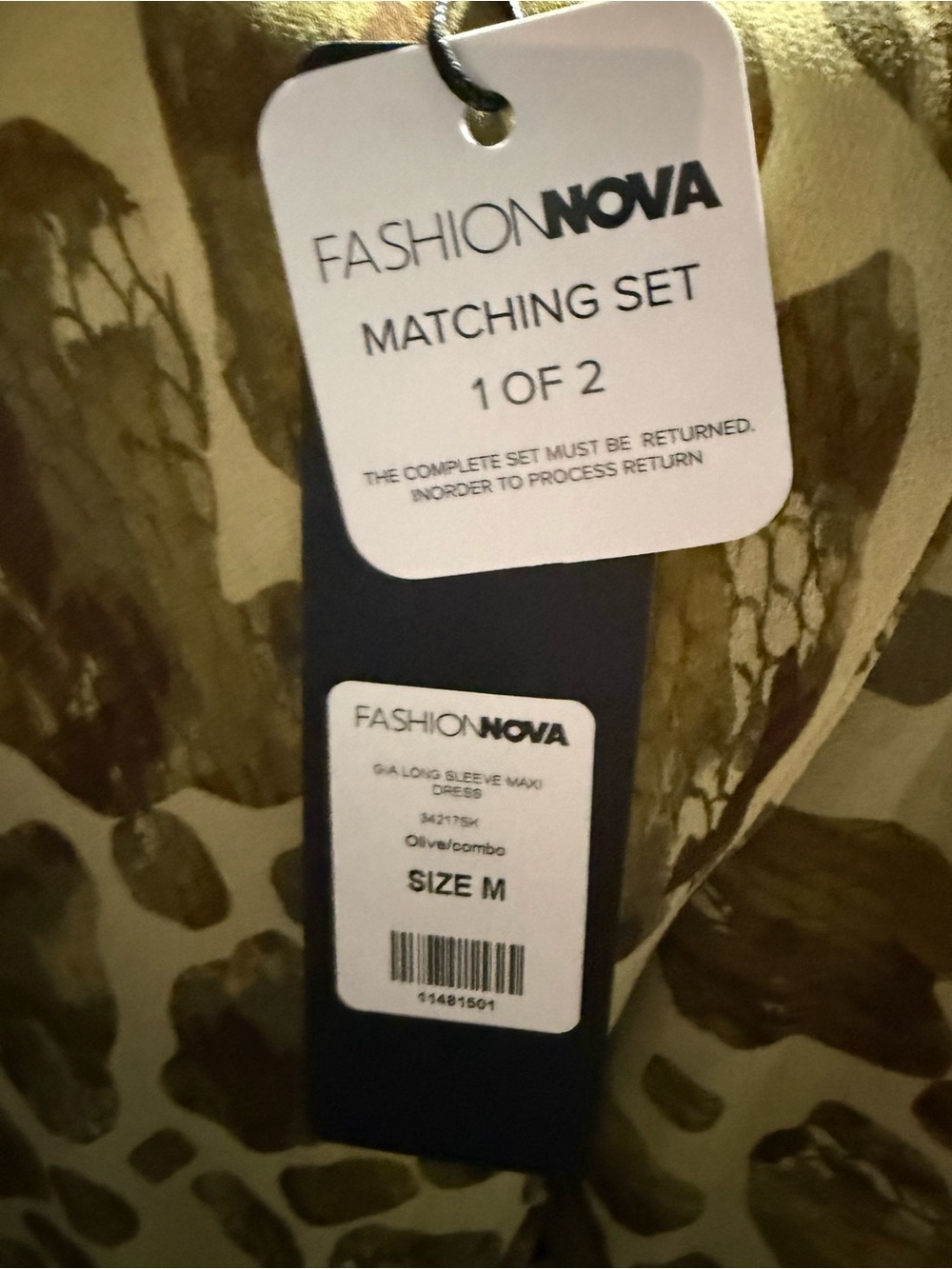 Fashion Nova Gia Long Sleeve Maxi Dress Olive Combo NWT Size M - Picture 5 of 7